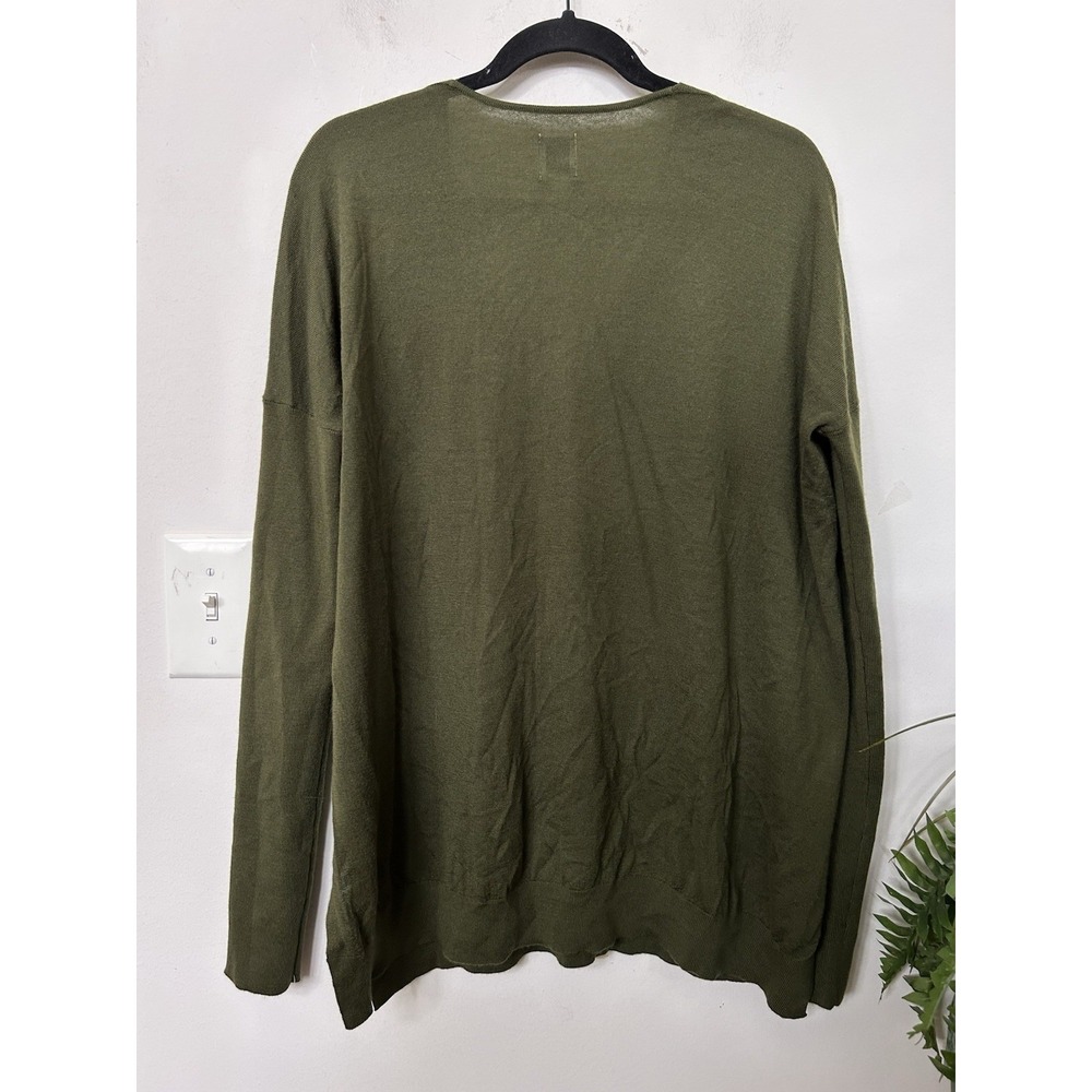 NWT Maeve Anthropologie Merino Wool V-Neck Sweater L Green Slouchy Casual Cozy - Picture 6 of 9